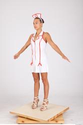 Whole Body Woman White Uniform Slim Studio photo references